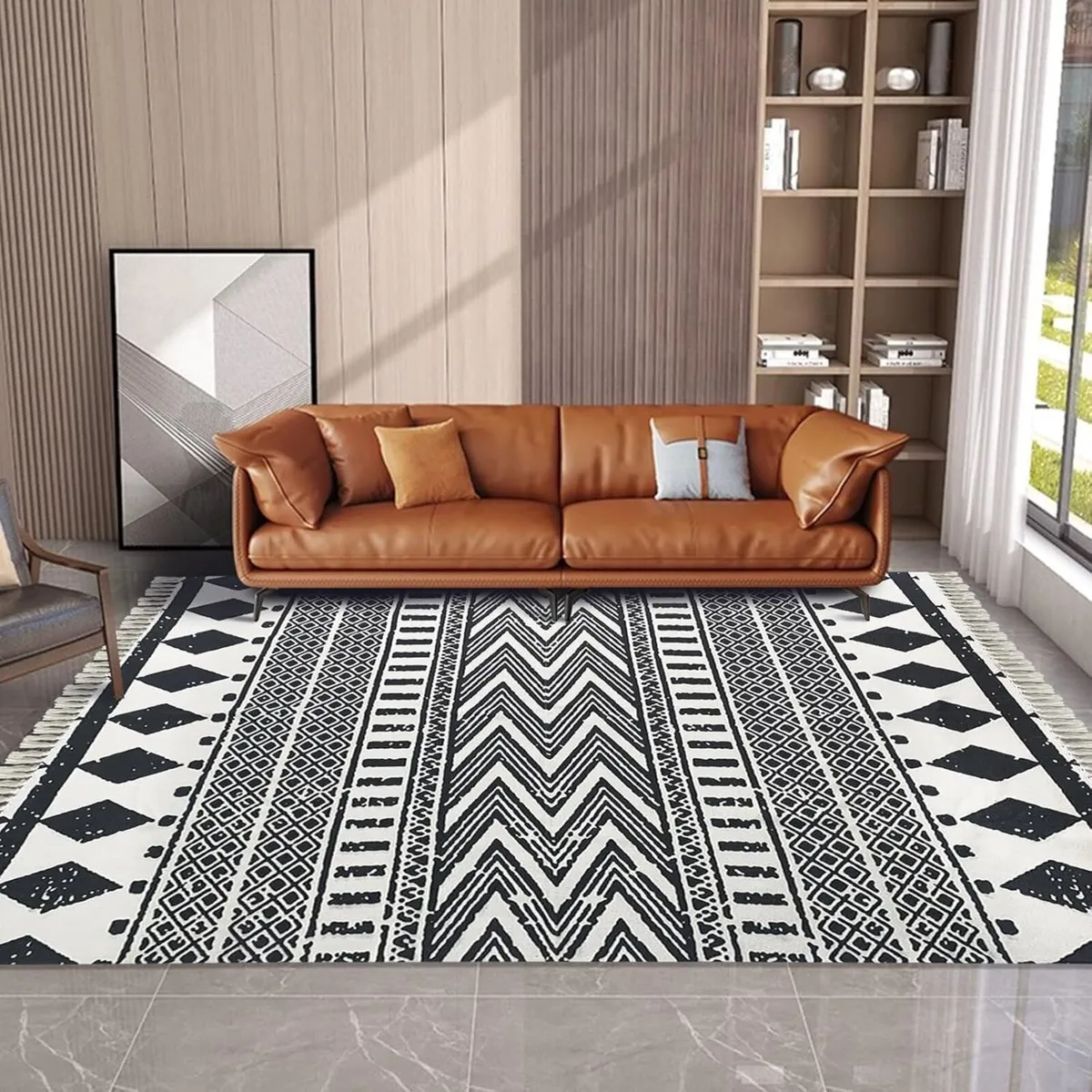 Black and Cream Boho Rug Ultra Large Area Hand - Image 4