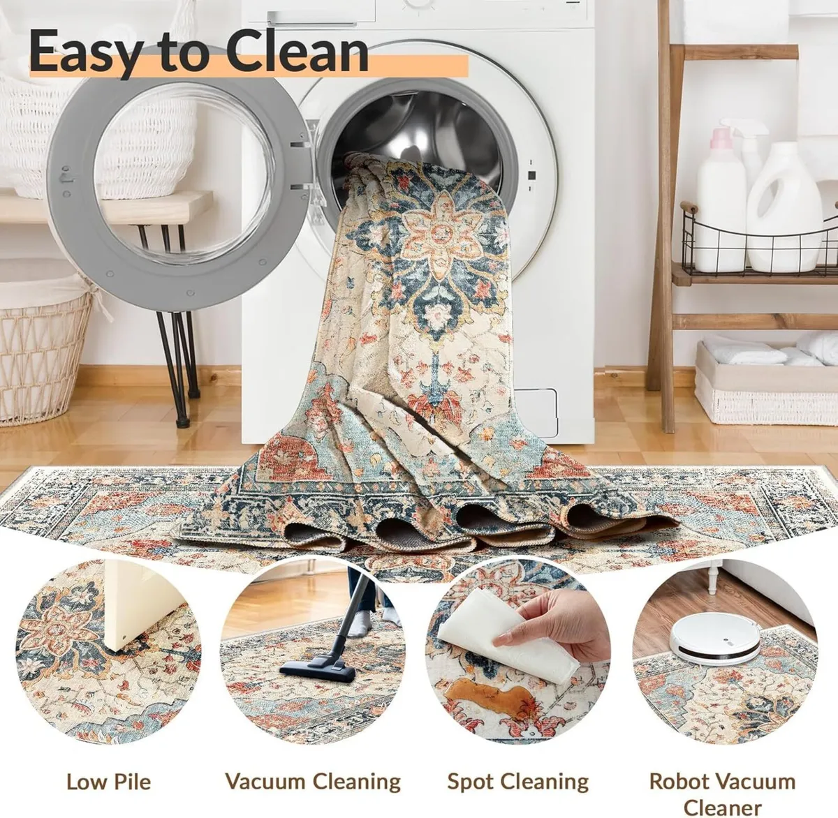 Machine Washable Rugs 150x210 cm Vintage Area Rug - Image 3