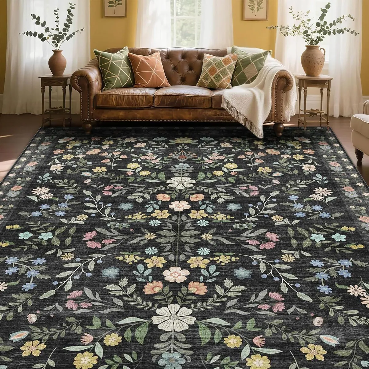 Floral Rugs for Living Room Boho Washable Area - Image 1