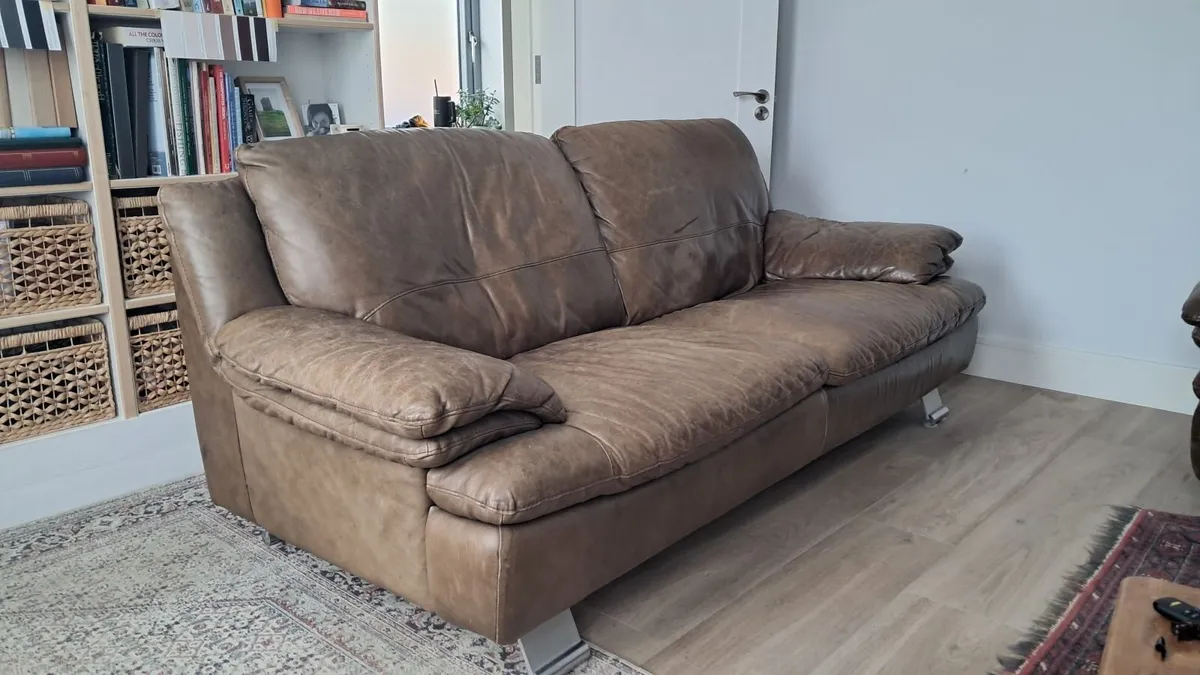 Italian brown leather sofas/couches - Image 1