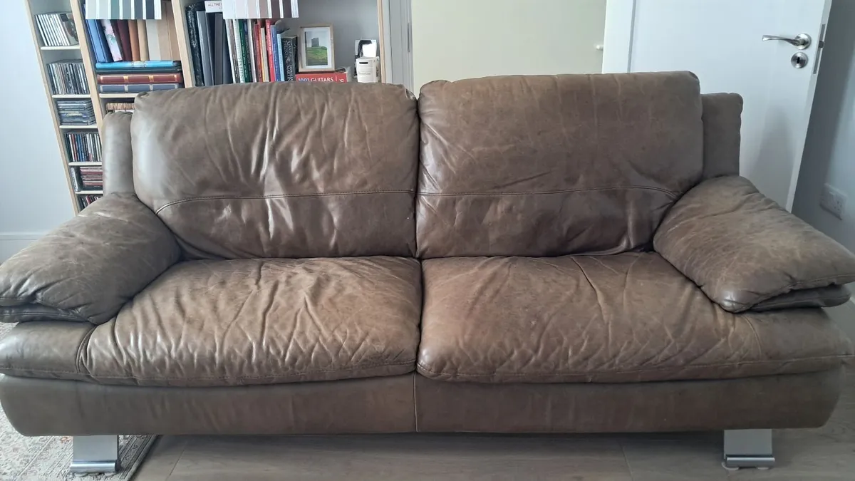 Italian brown leather sofas/couches - Image 2