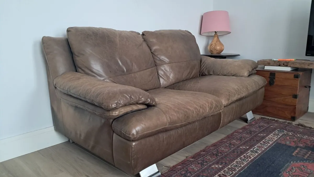 Italian brown leather sofas/couches - Image 4
