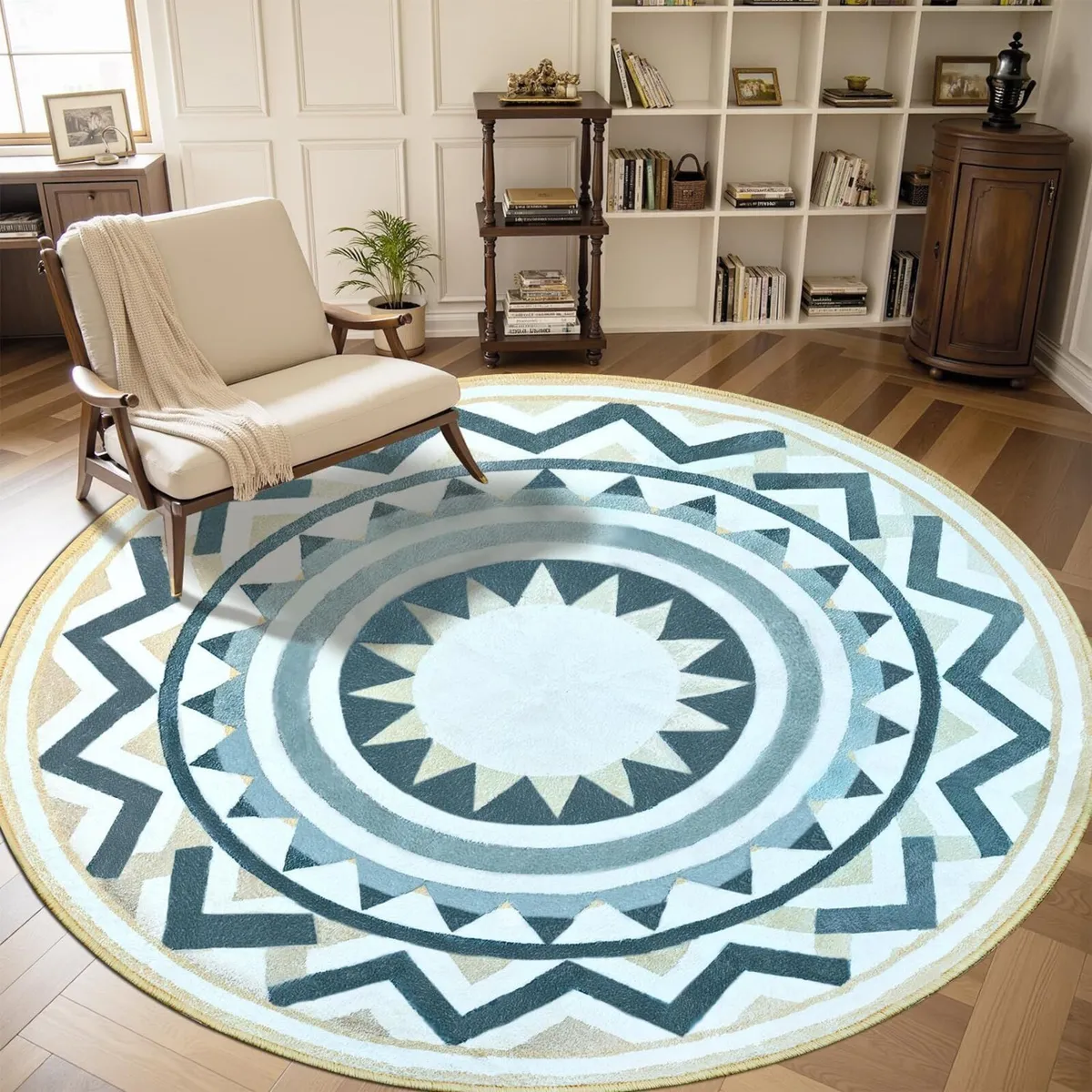 Machine Washable Round Rug for Bedroom - Extra - Image 1