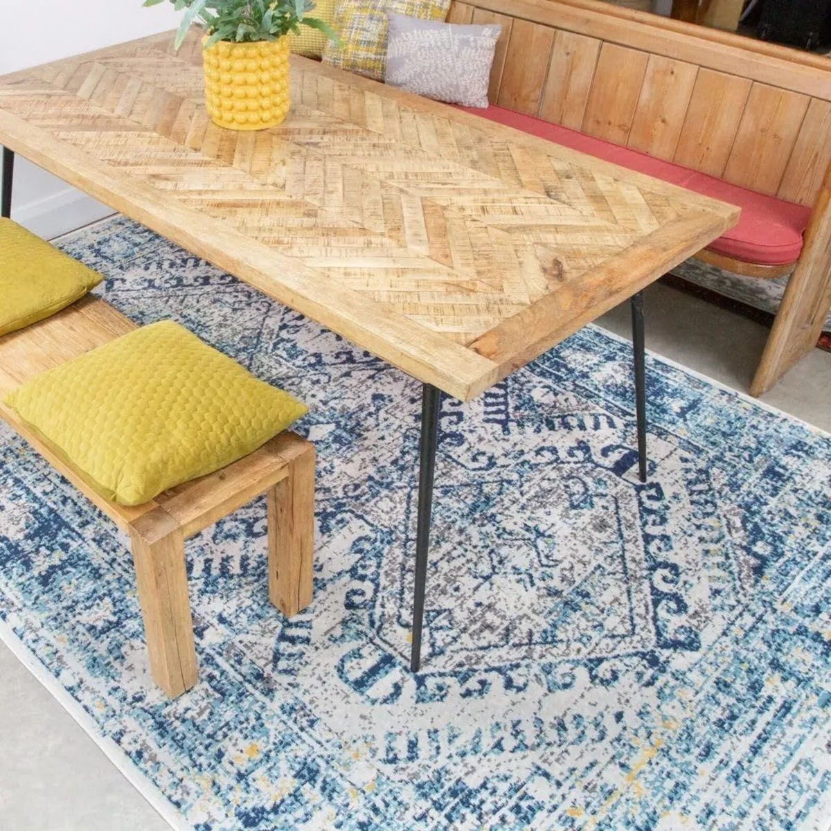 Traditional Soft Navy Blue Rug Durable Distressed - Image 1