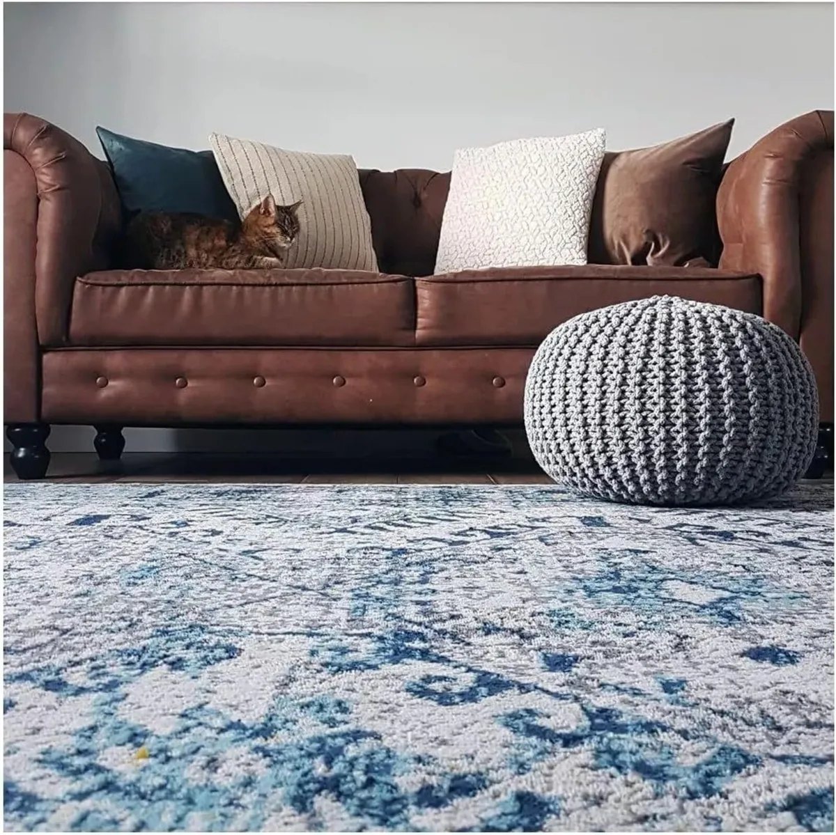 Traditional Soft Navy Blue Rug Durable Distressed - Image 3