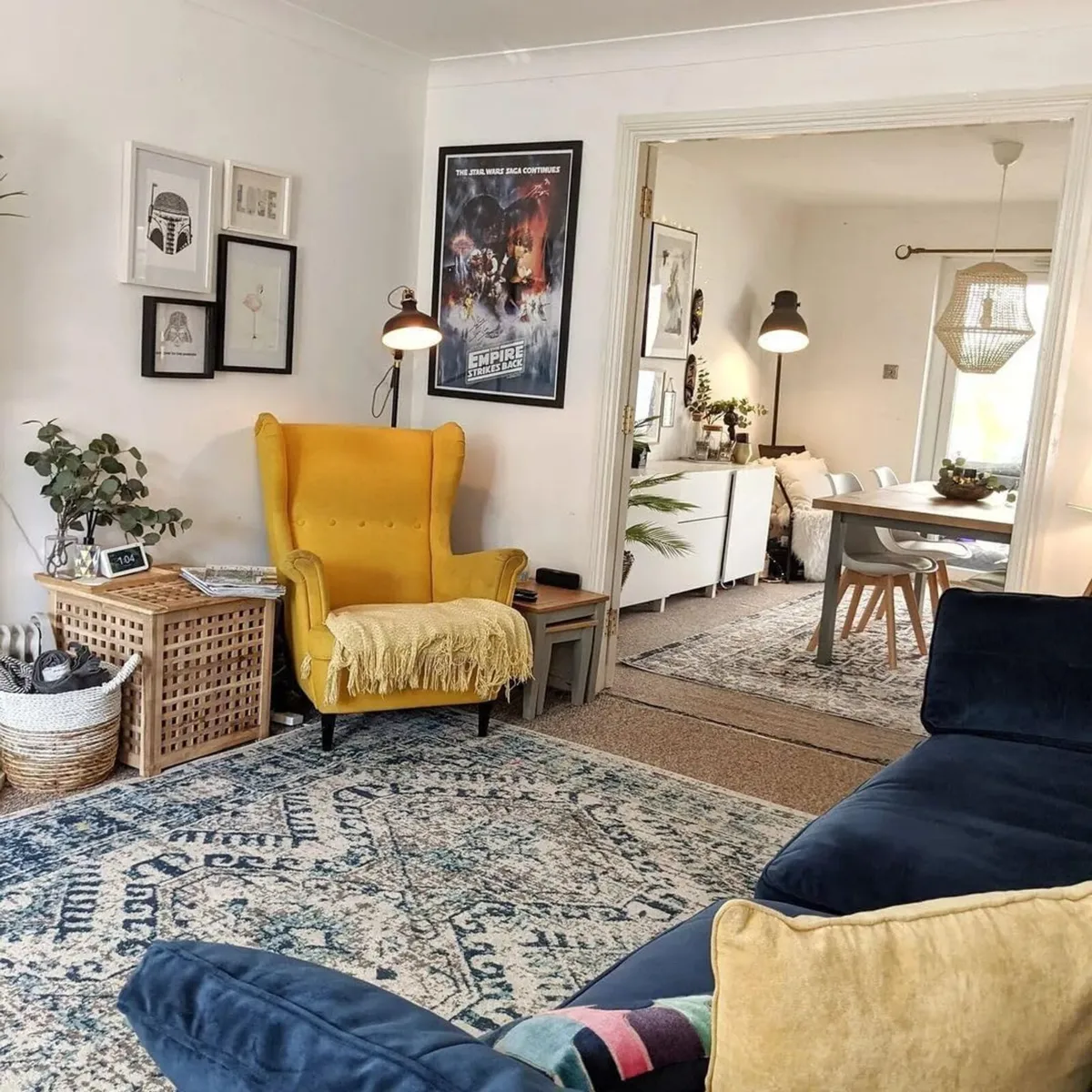 Traditional Soft Navy Blue Rug Durable Distressed - Image 4