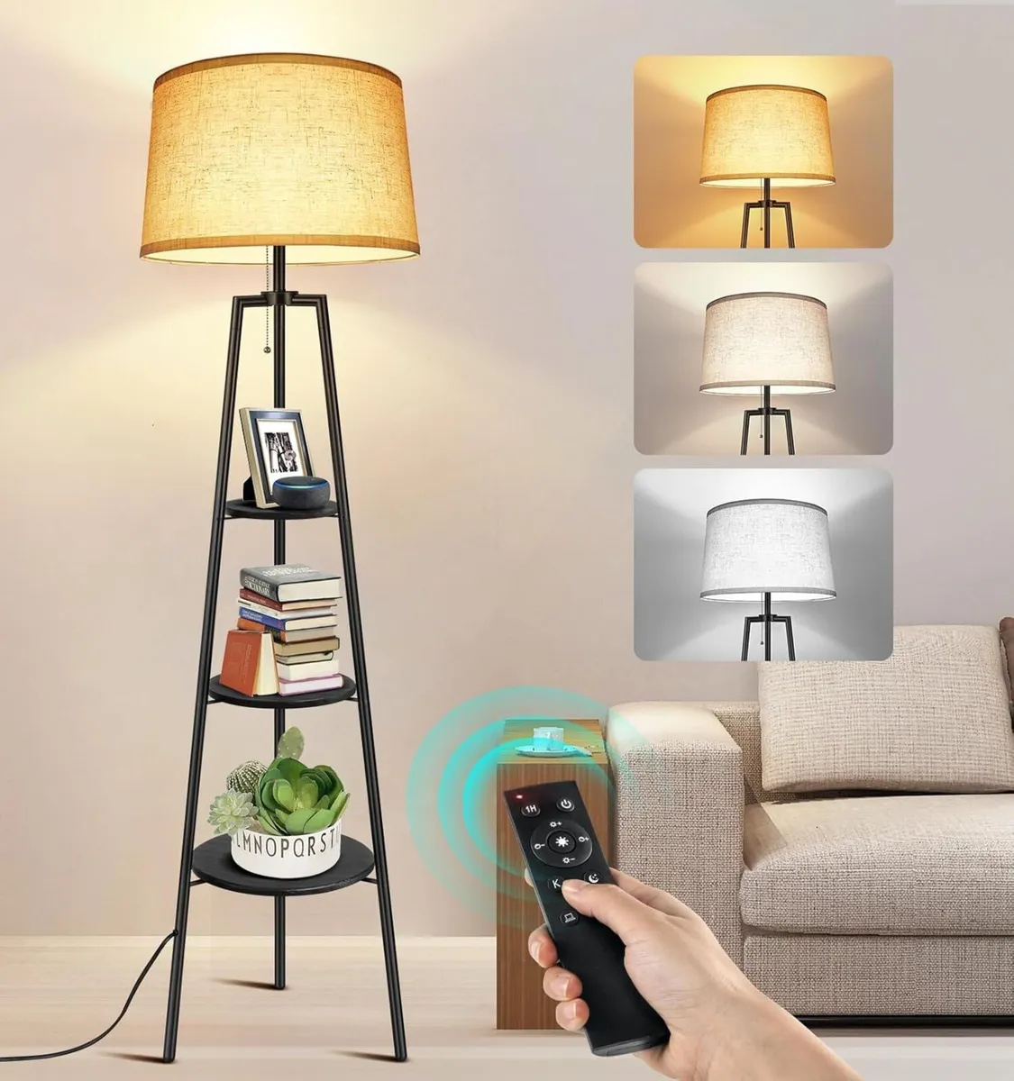3 Layers Tripod Floor Lamp Bulb Included Shelf - Image 1