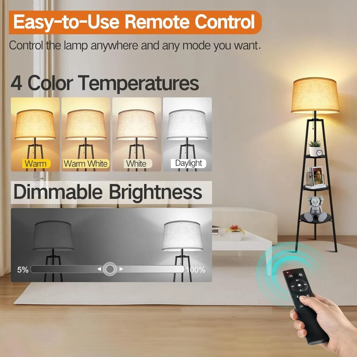 3 Layers Tripod Floor Lamp Bulb Included Shelf - Image 2