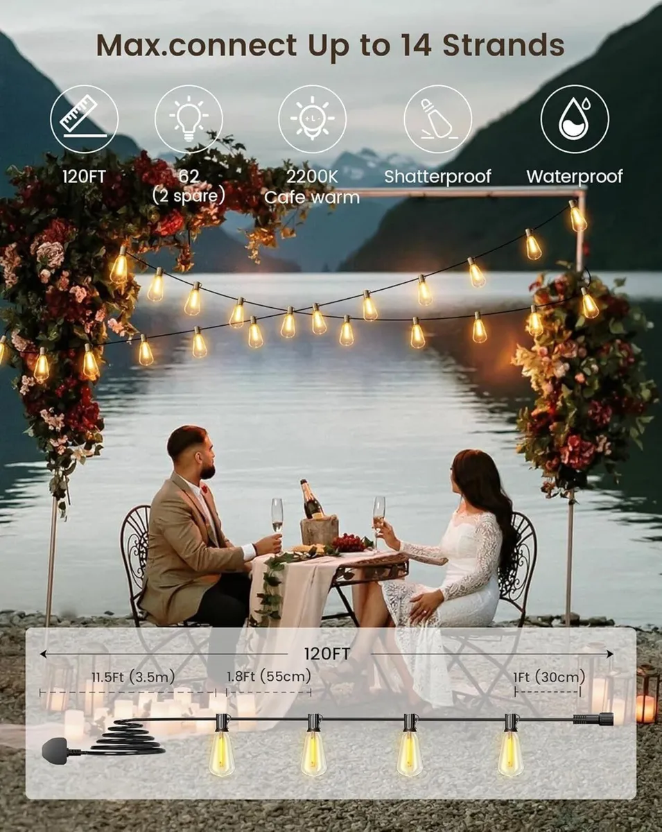 Outdoor String Lights Mains Powered 120FT/36M - Image 4