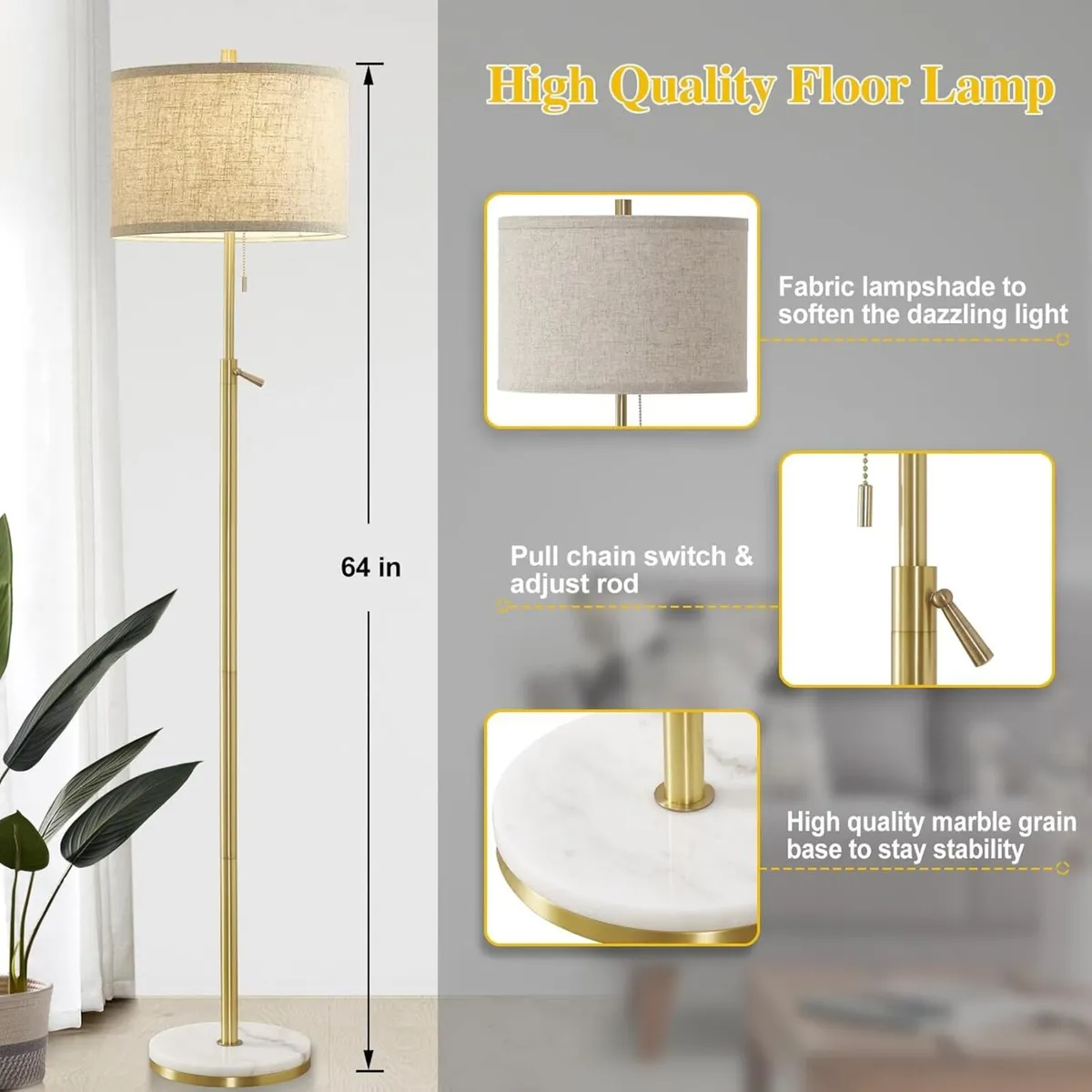 Floor Lamp for Living Room Gold Marble Adjustable - Image 3