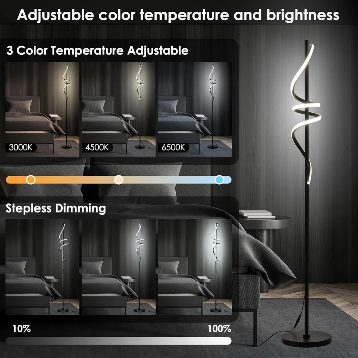 Spiral Floor Lamp LED Modern Dimmable Standing - Image 2