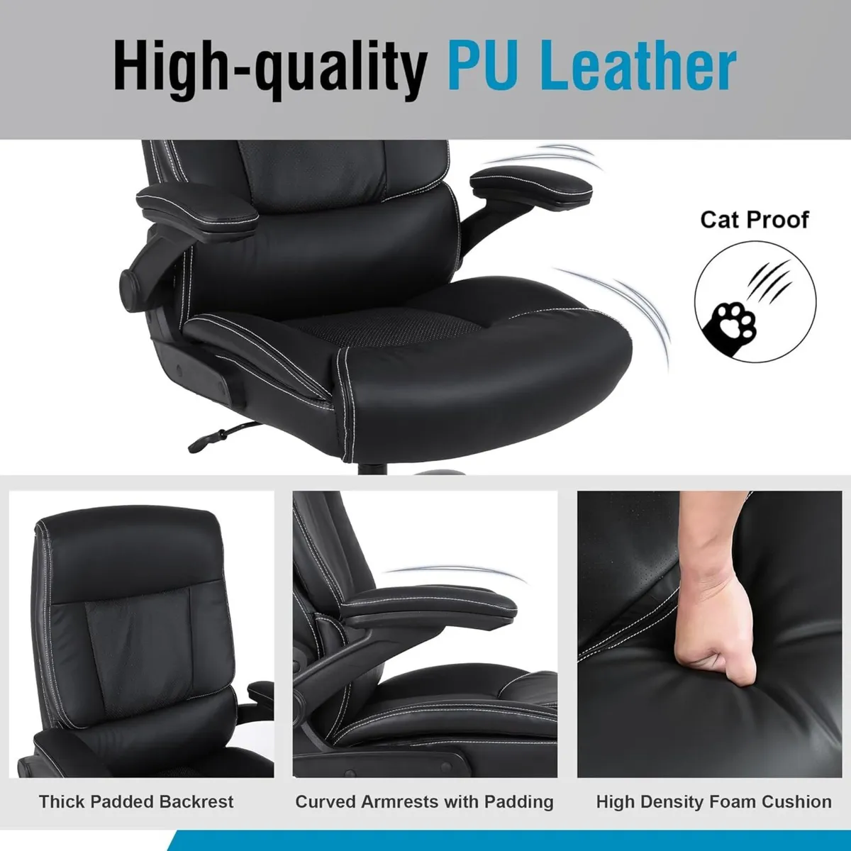 Executive Office Chair Desk with Flip-up Armrests - Image 4