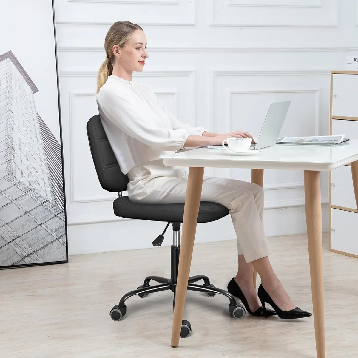 Armless Home Office Desk Chair with Wheels Modern - Image 2