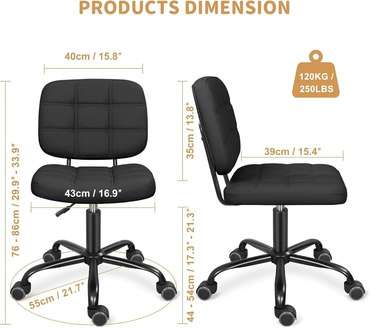 Armless Home Office Desk Chair with Wheels Modern - Image 3