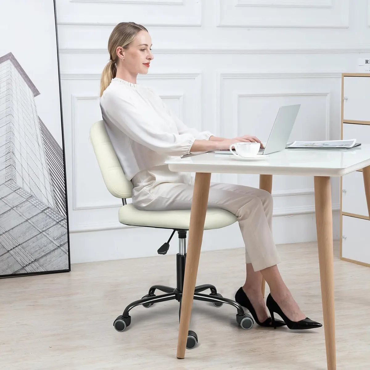 Armless Home Office Desk Chair with Wheels Modern - Image 2