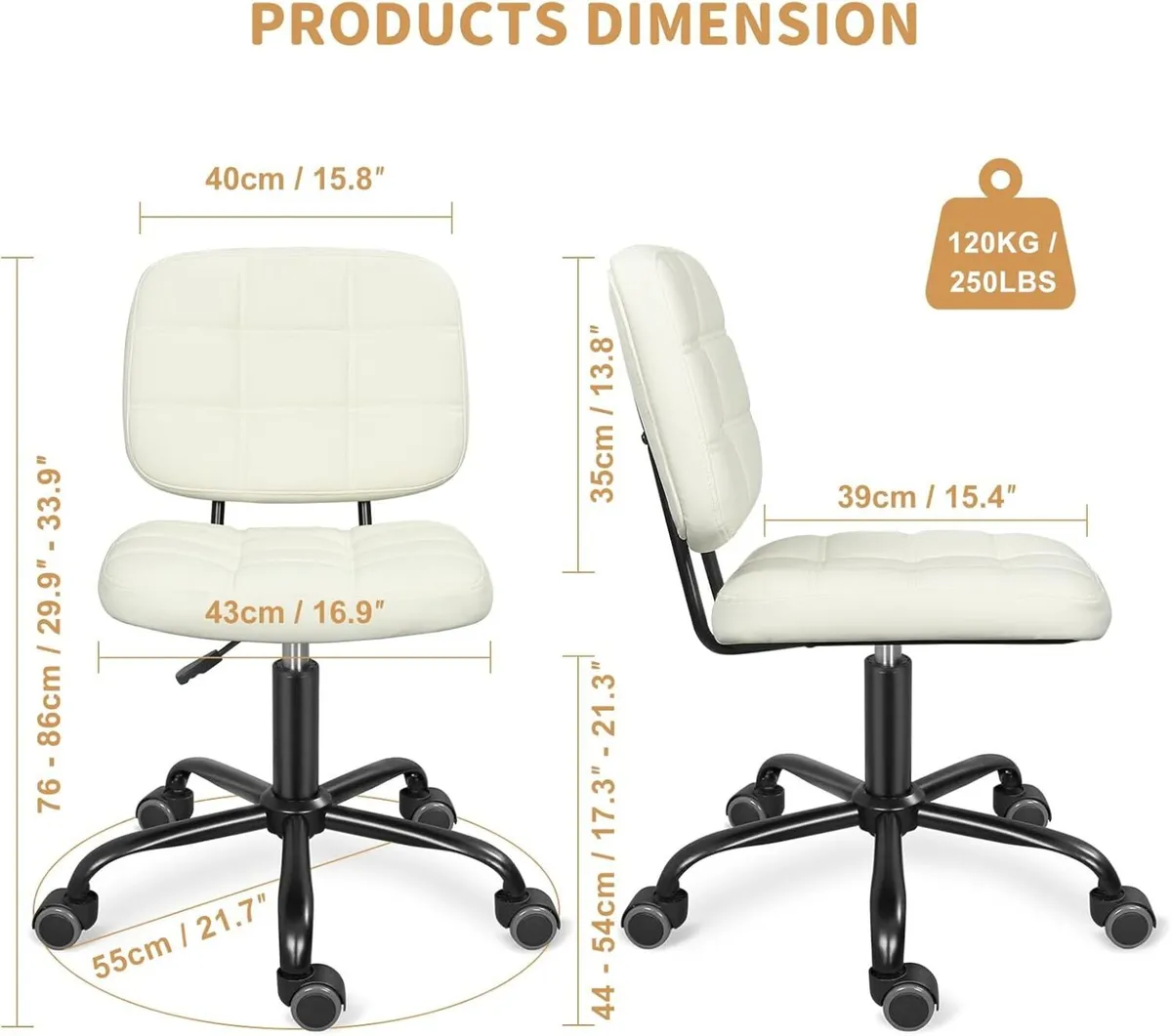 Armless Home Office Desk Chair with Wheels Modern - Image 3