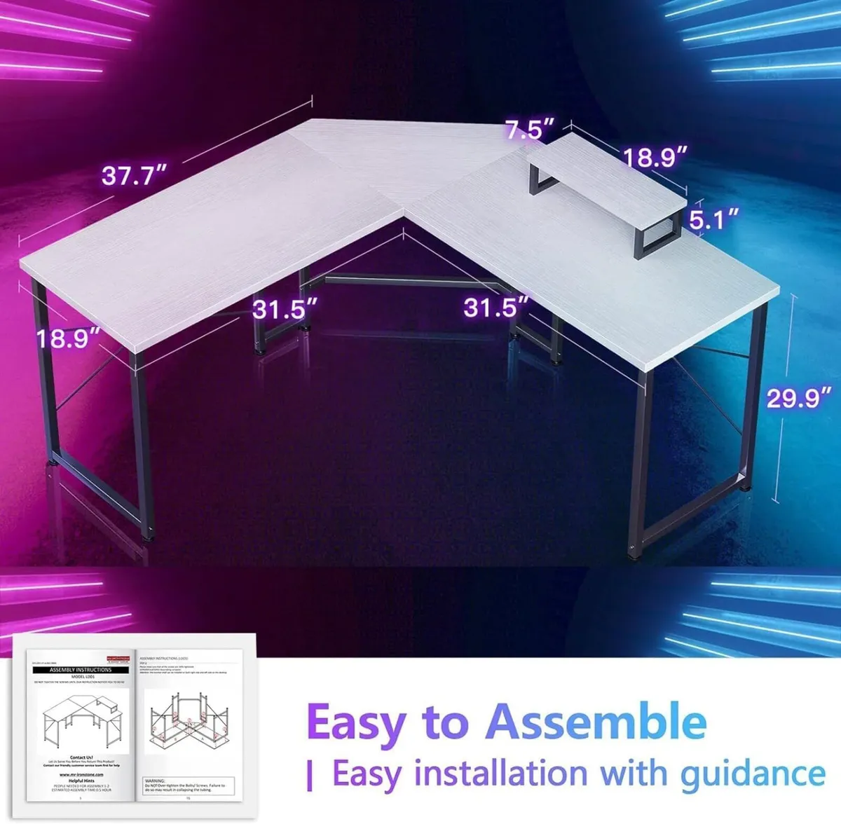 Corner Desk 50 L Shaped Gaming with Removable - Image 2