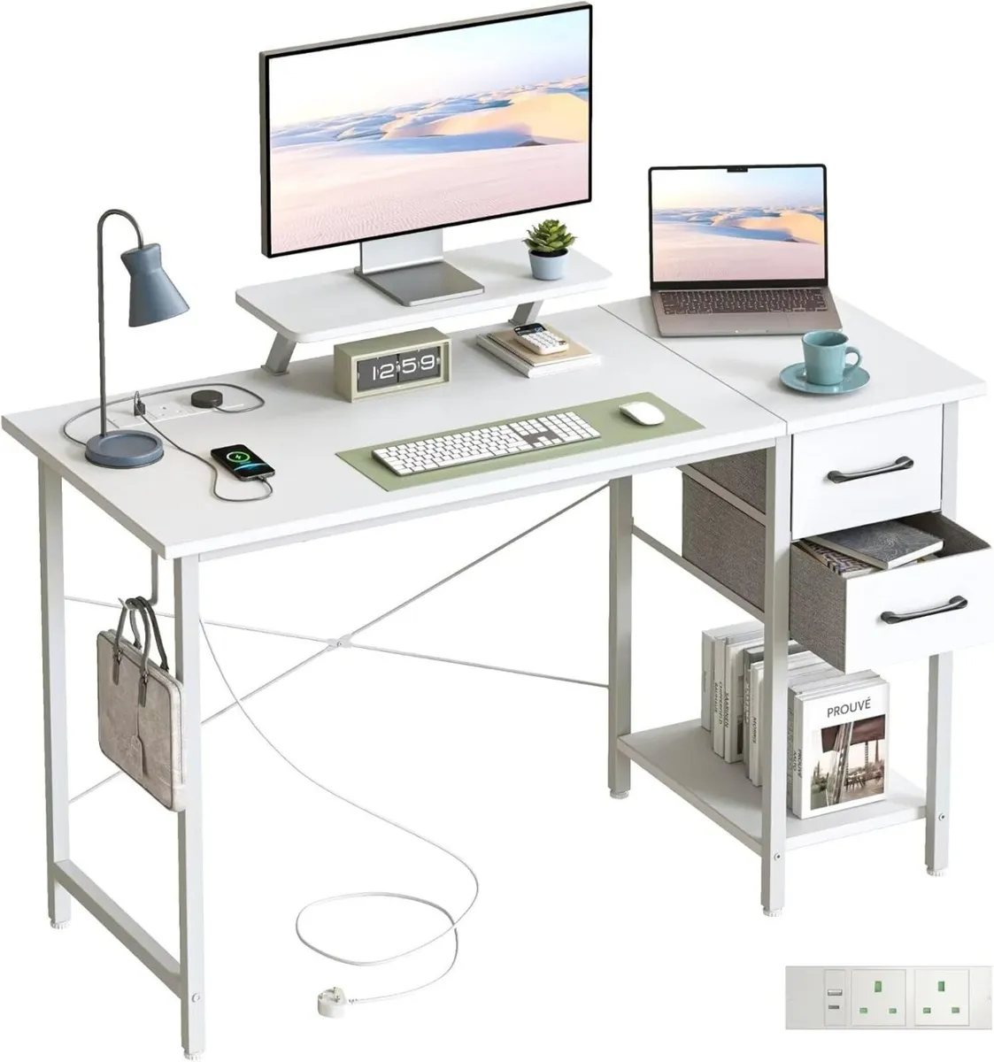 Computer Desk with Drawers Power Outlets 100x50cm - Image 1