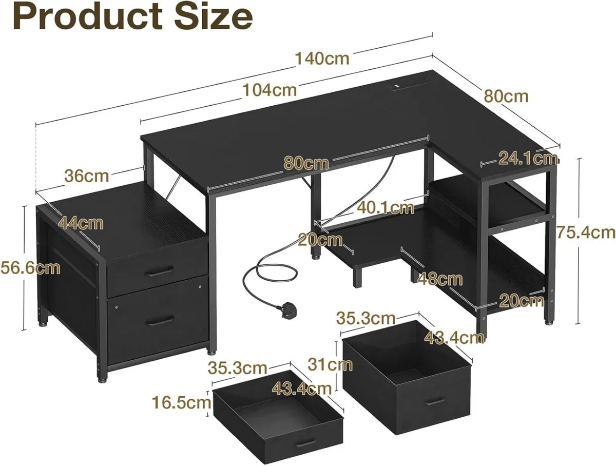 Corner Desk with Drawers 140x80 cm L Shaped - Image 3