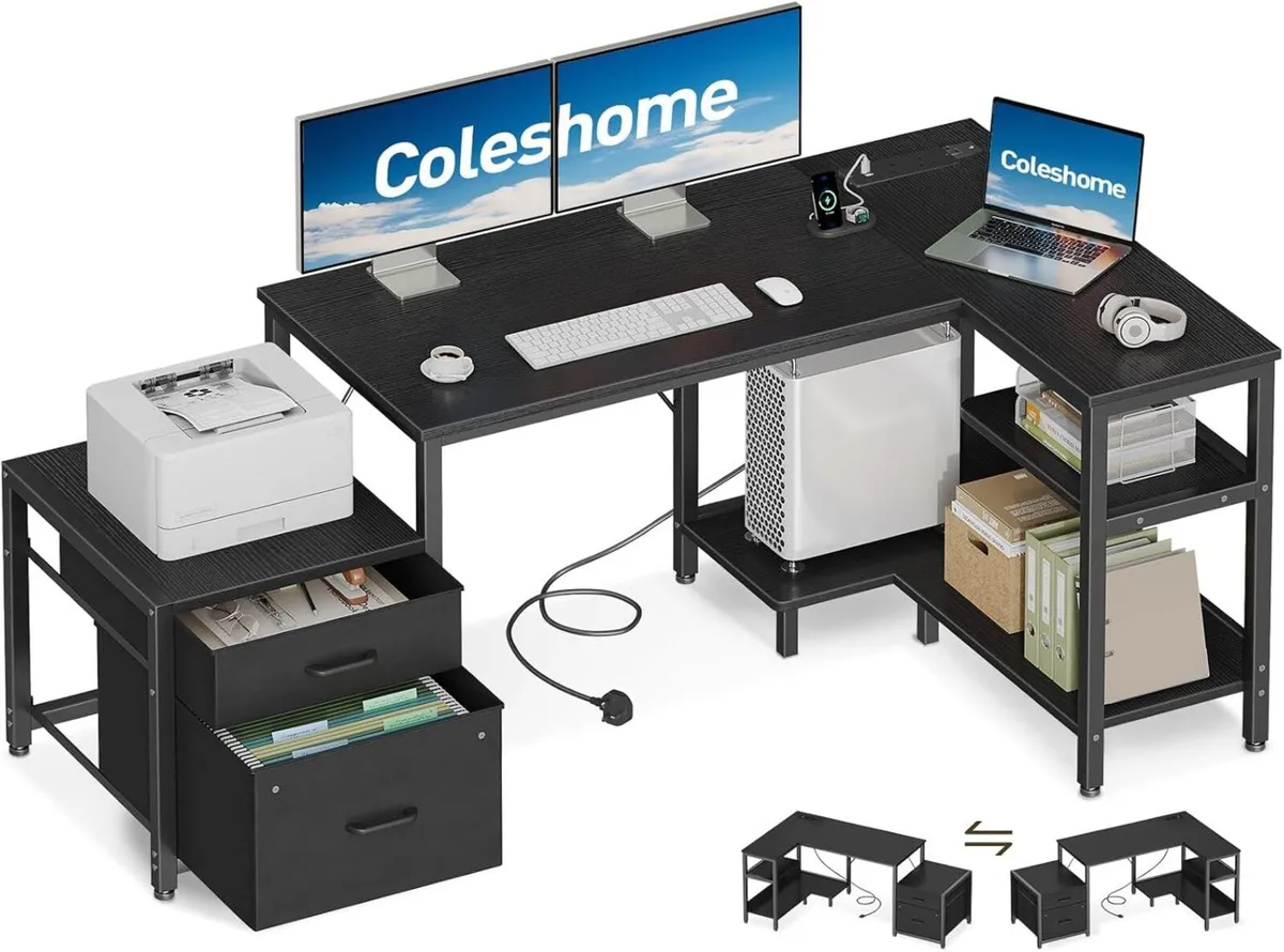 Corner Desk with Drawers 140x80 cm L Shaped - Image 1