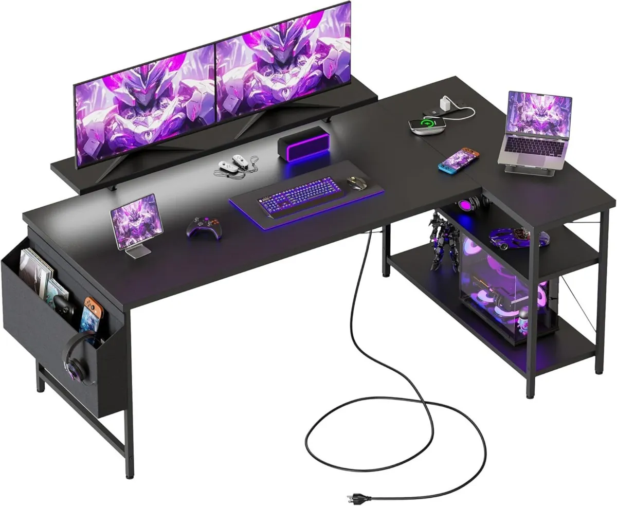 L-shaped desk 140x70cm gaming table with 2 - Image 1