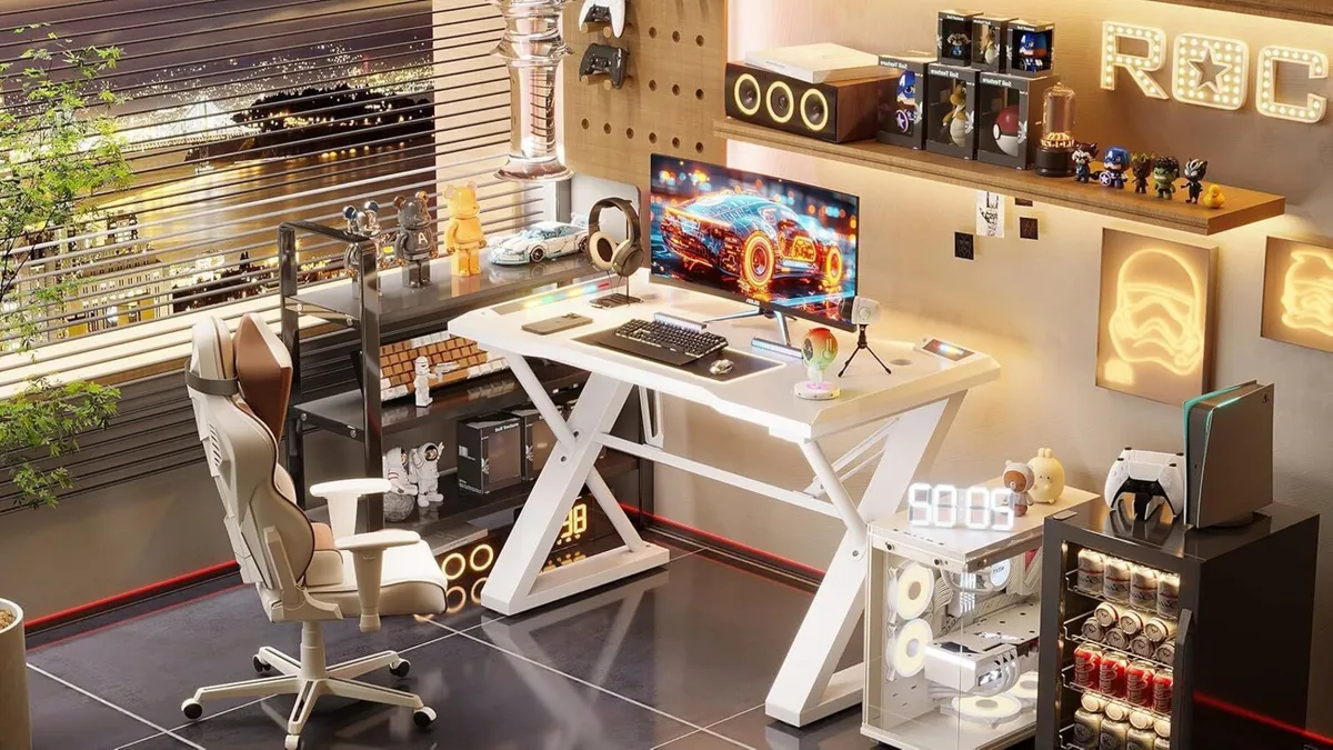 100 x 55 cm Gaming Desk with LED Lights Table - Image 2