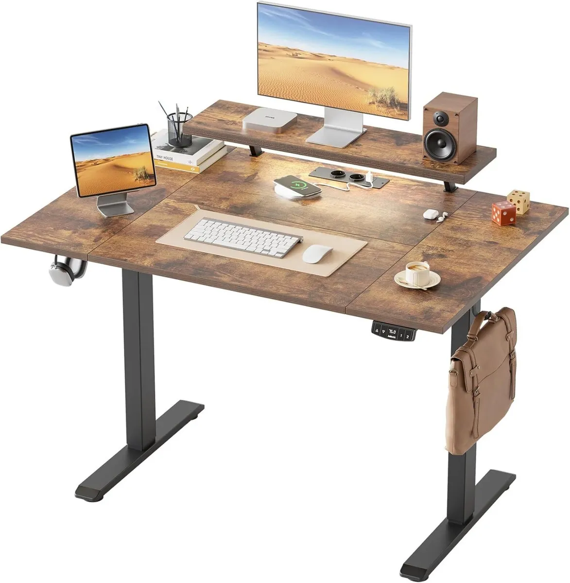 Height Adjustable desk with LED Lights and Power - Image 1