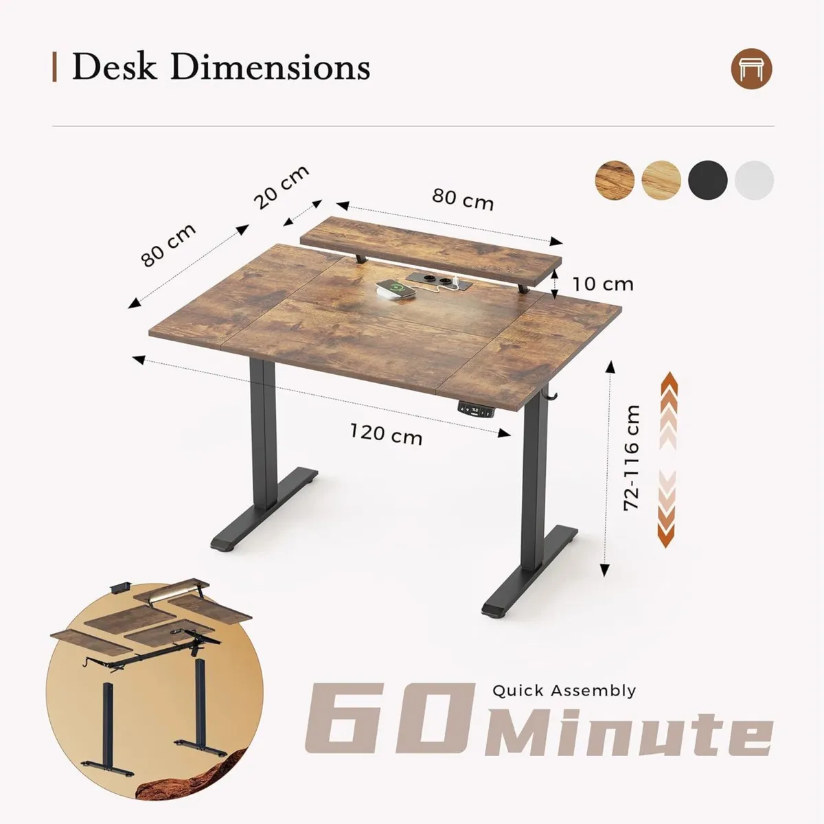 Height Adjustable desk with LED Lights and Power - Image 2