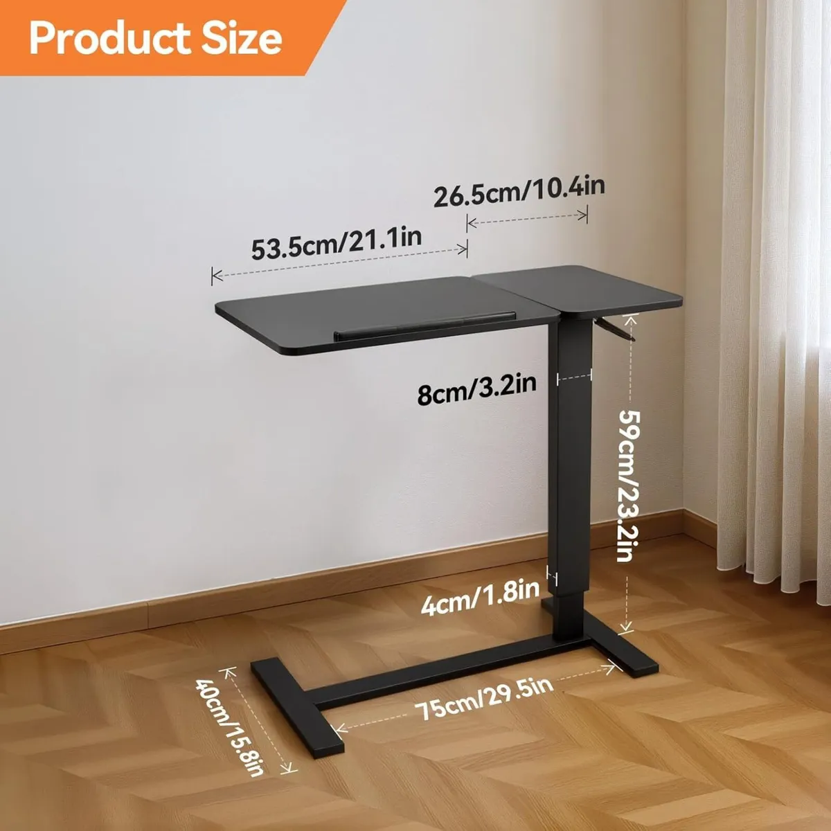 Height Adjustable Table with Wheels 80cmx40cm - Image 2
