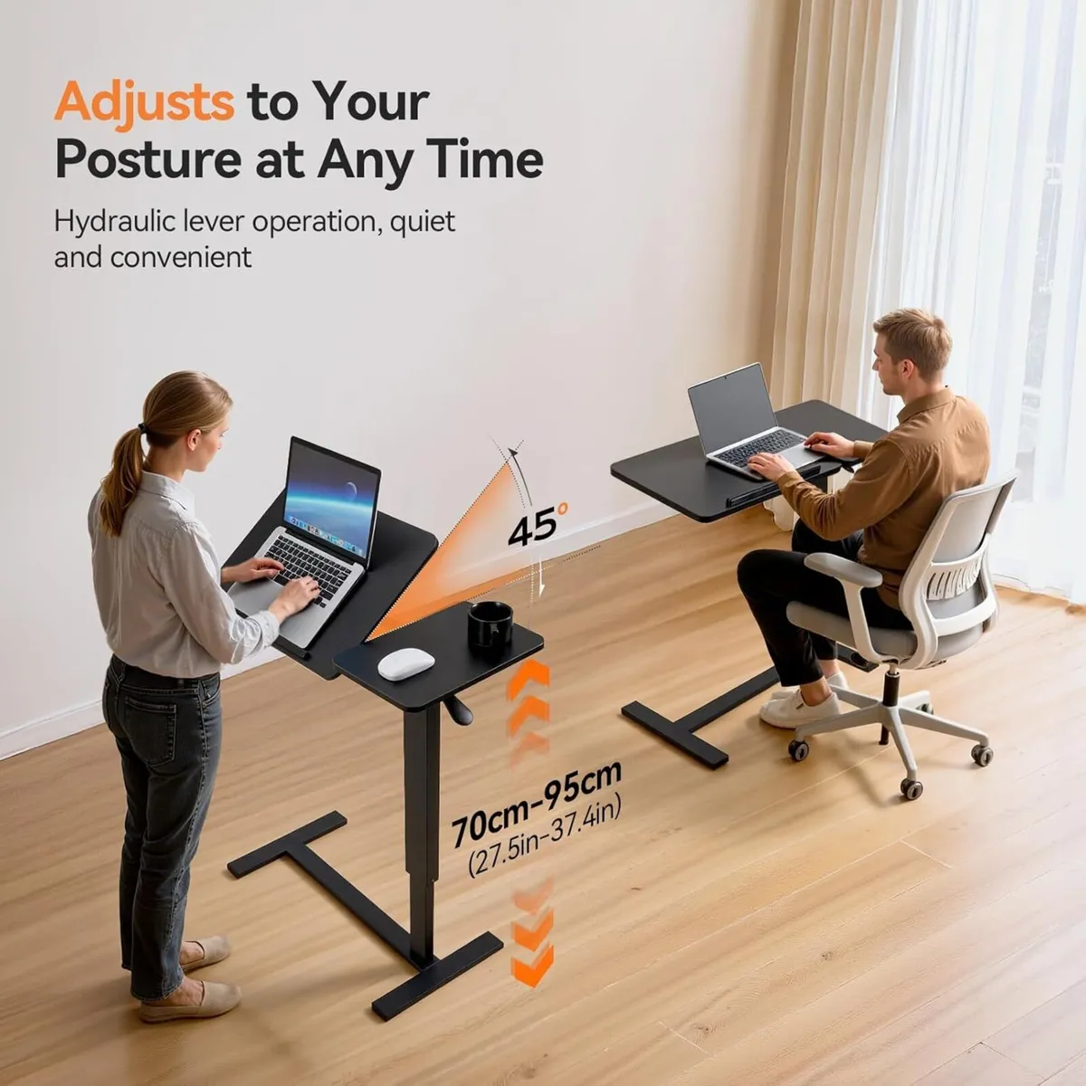 Height Adjustable Table with Wheels 80cmx40cm - Image 3