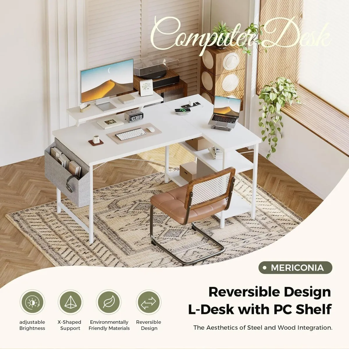 L-shaped desk 100x70cm gaming table with 2 - Image 3