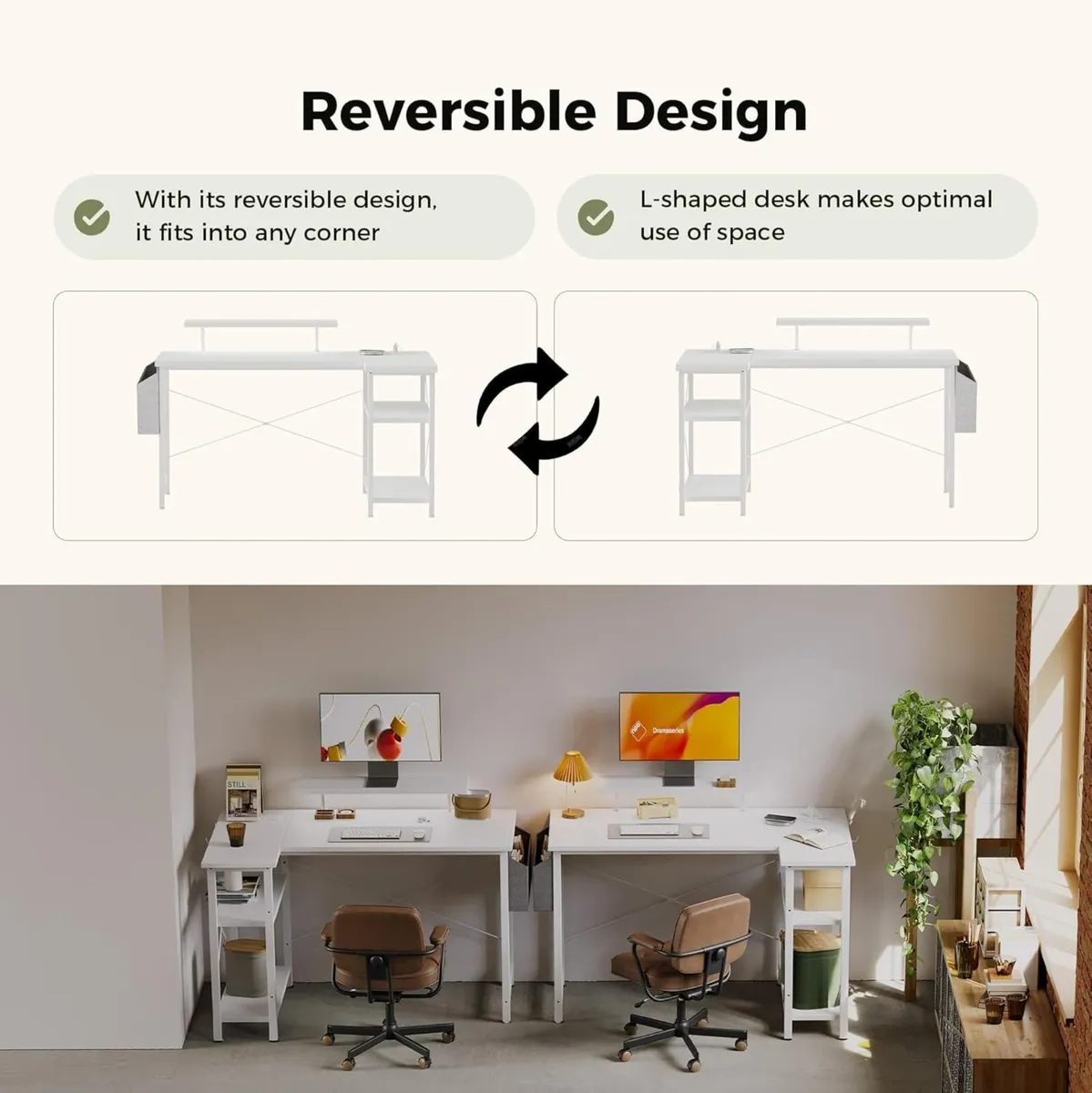 L-shaped desk 100x70cm gaming table with 2 - Image 4