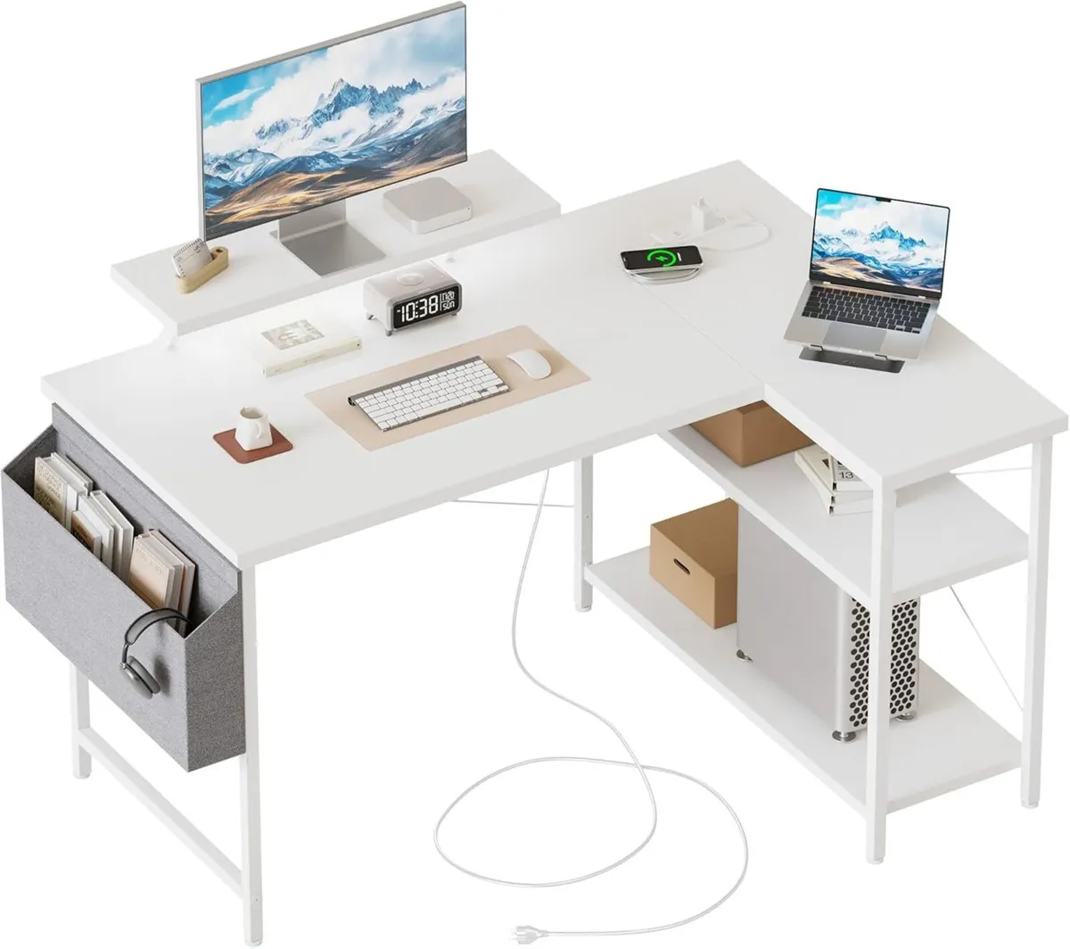 L-shaped desk 100x70cm gaming table with 2 - Image 1