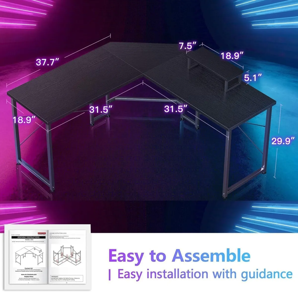 Corner Desk 50 L Shaped Gaming with Removable - Image 2