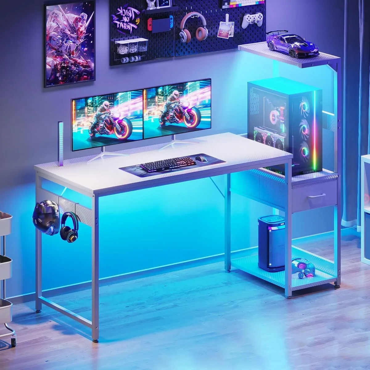138x48 cm Gaming Desk with LED Lights Reversible - Image 2