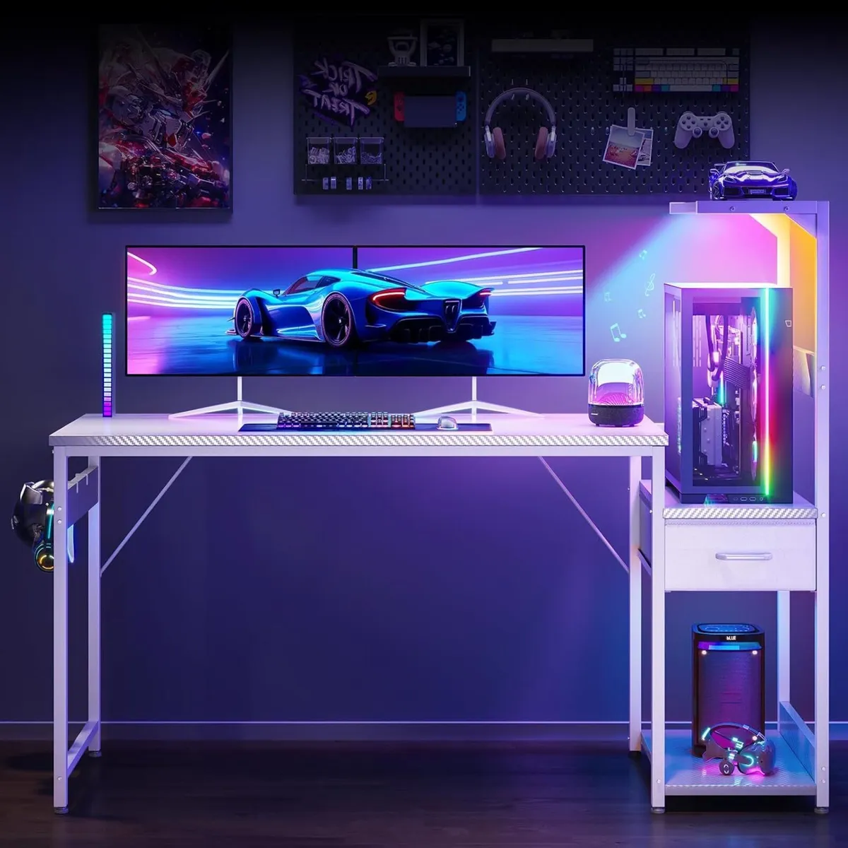 138x48 cm Gaming Desk with LED Lights Reversible - Image 4