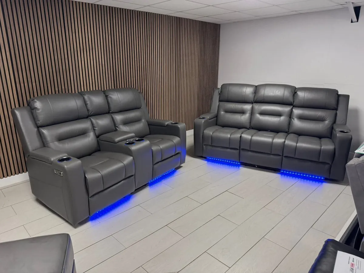 Titan Electric Dark Grey Leather Recliner Sofa - Image 1