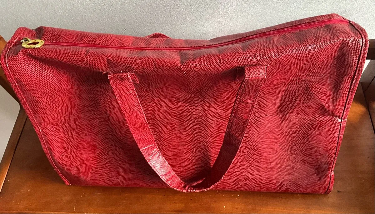 Vintage ESTEE LAUDER Red Vinyl Tote Shopper Bag - Image 3