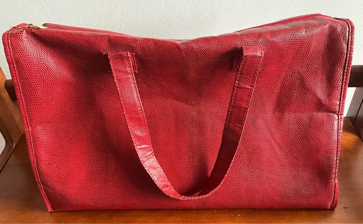 Vintage ESTEE LAUDER Red Vinyl Tote Shopper Bag - Image 4