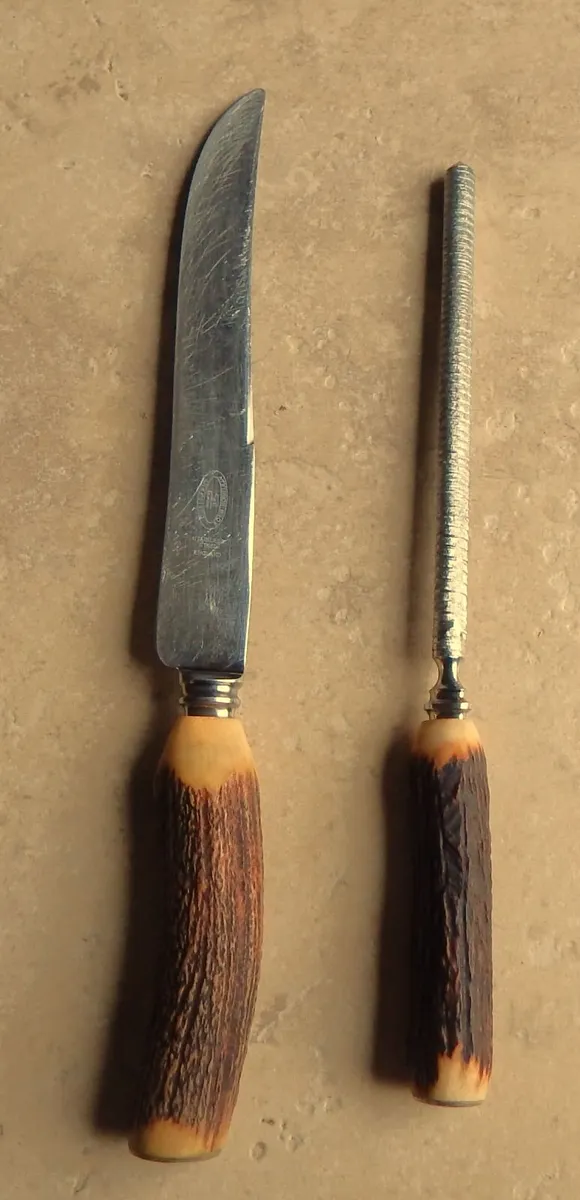 Sheffield Antler Handle Carving Knife & Steel - Image 1