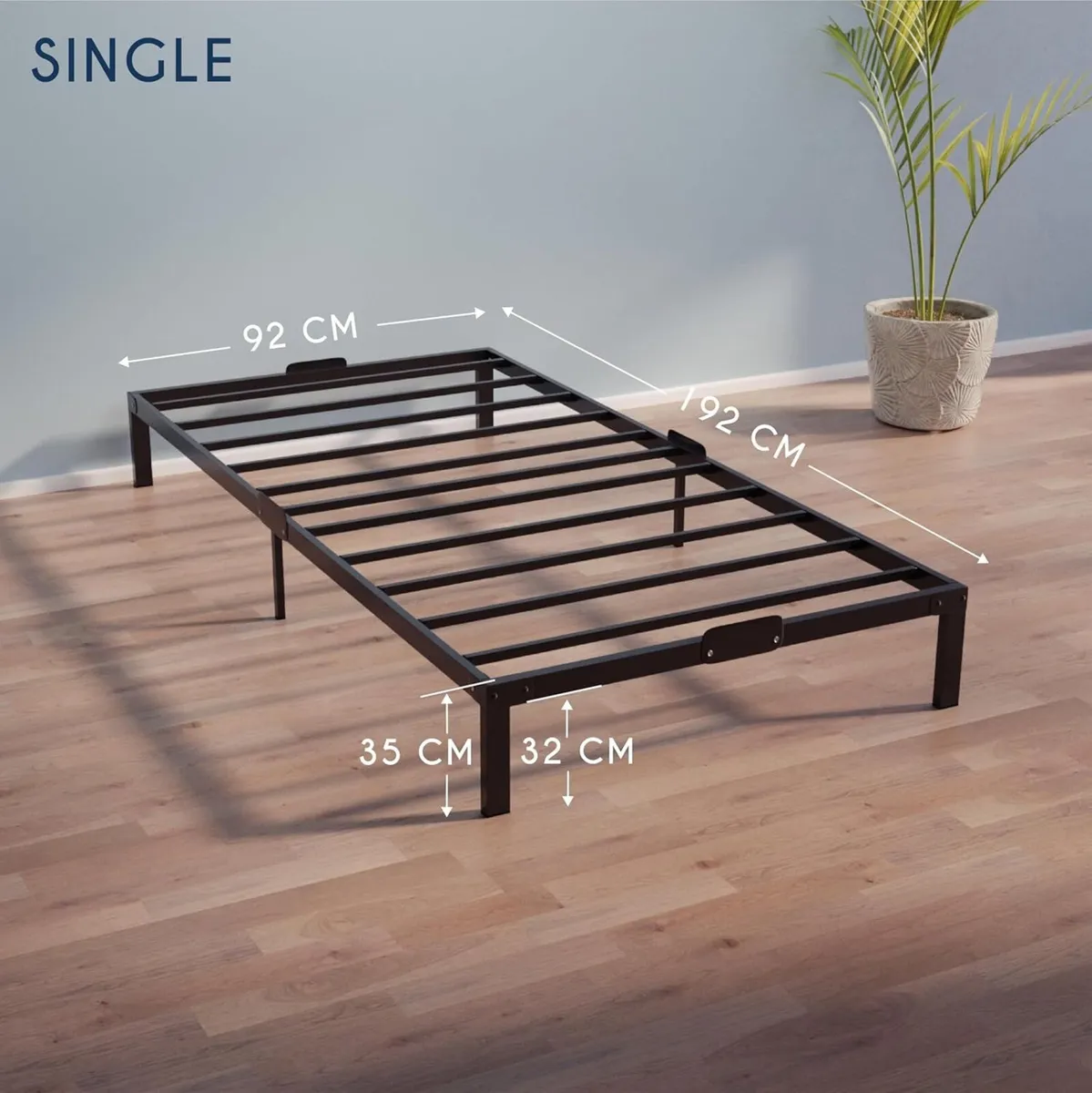 Metal Single Bed Frame 90x190 with Storage 35cm - - Image 2