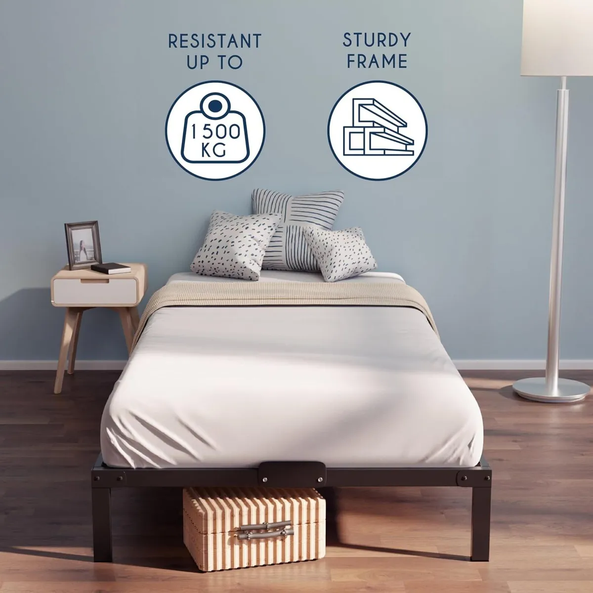 Metal Single Bed Frame 90x190 with Storage 35cm - - Image 3