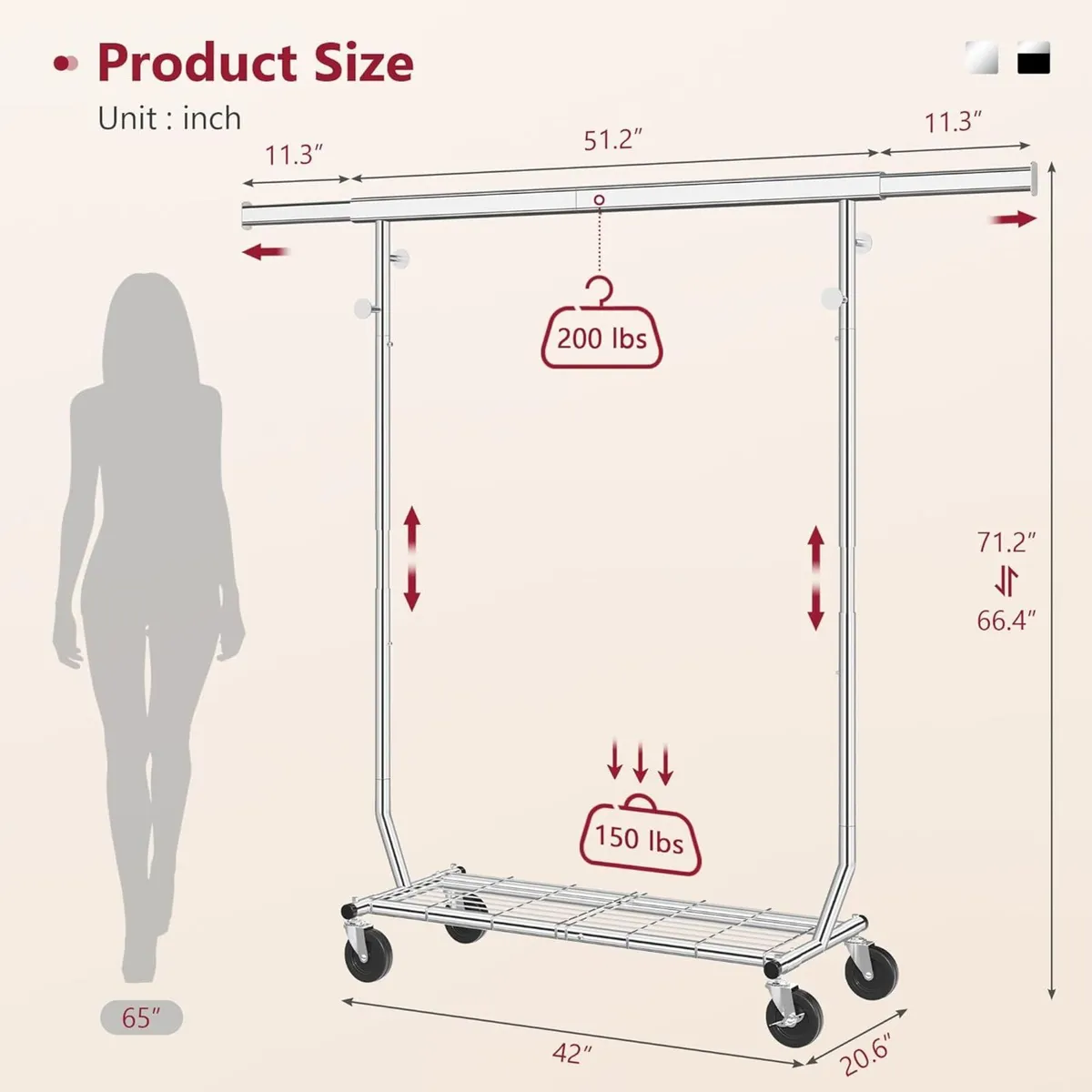 Clothes Rack Heavy Duty Load 350 LBS 73.8' - Image 3
