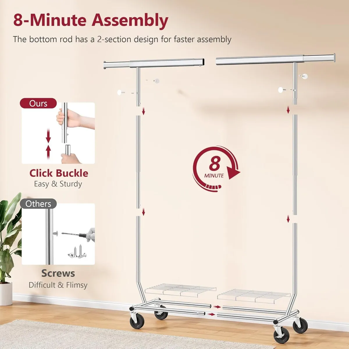 Clothes Rack Heavy Duty Load 350 LBS 73.8' - Image 4