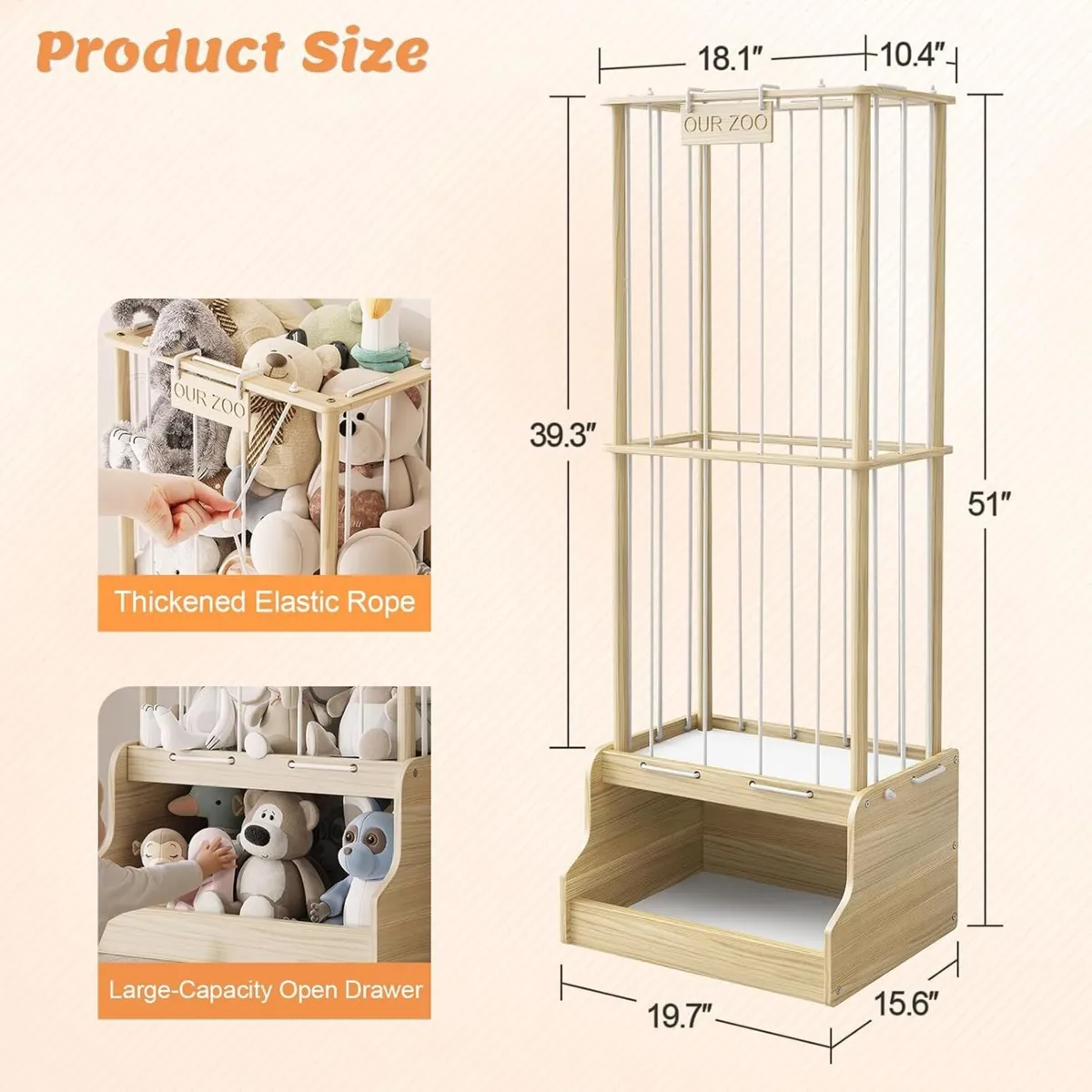 Stuffed Animal Storage Wood Zoo with Toy Chest - Image 3