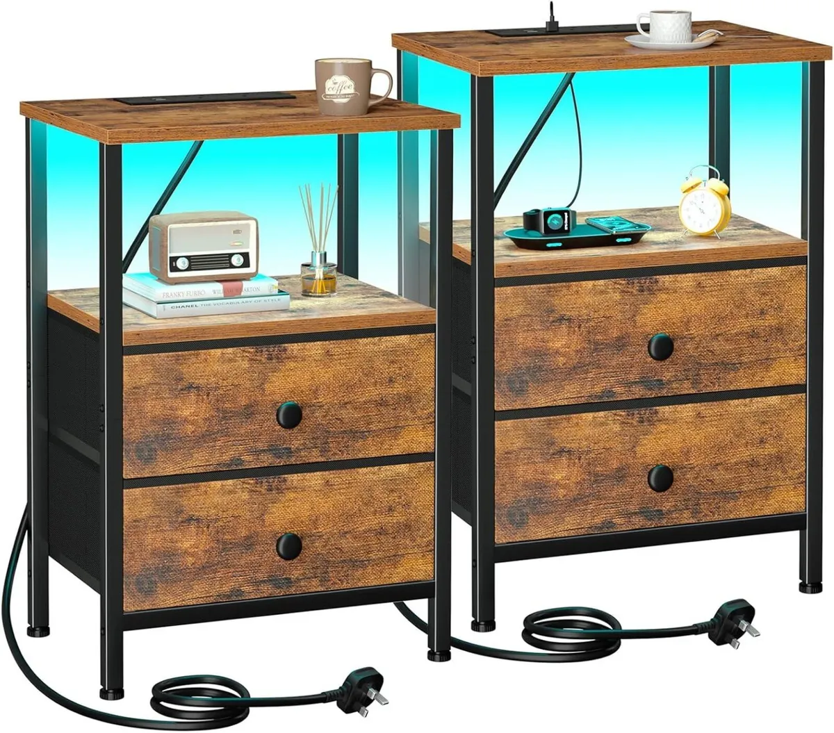 Night Stand Set 2 LED Nightstand with Charging - Image 1