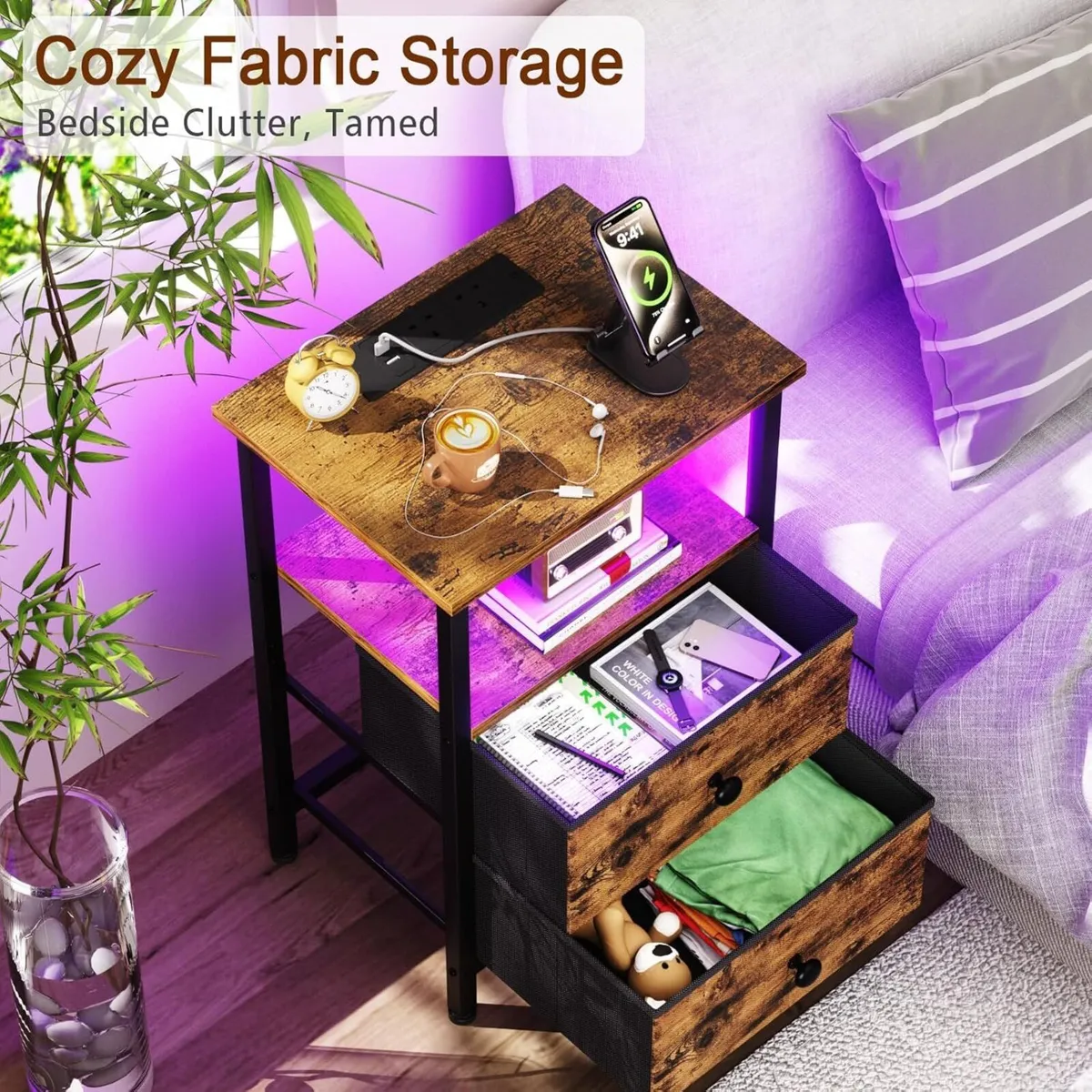 Night Stand Set 2 LED Nightstand with Charging - Image 4