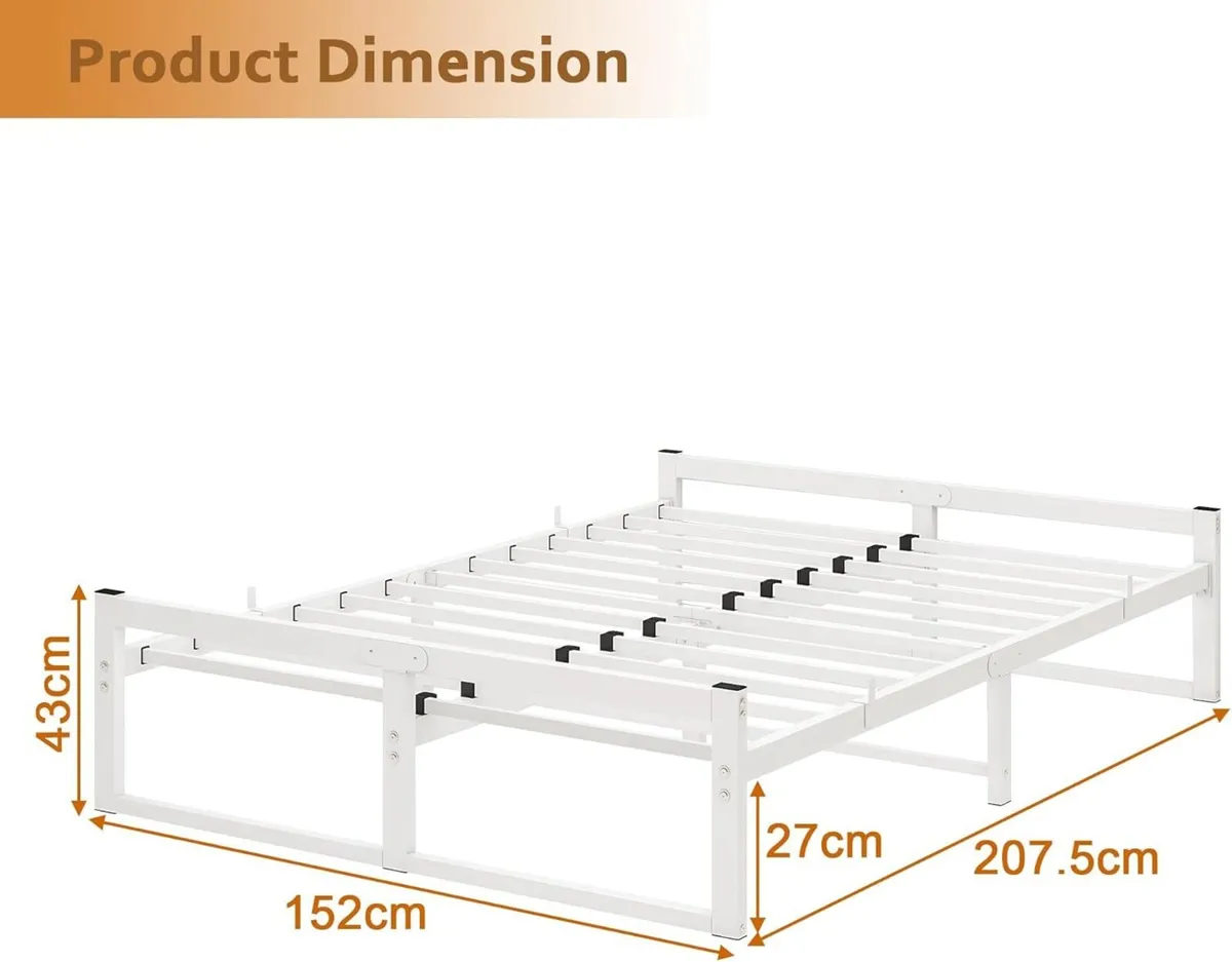 King Size Bed Frame Metal Platform with Reinforced - Image 2