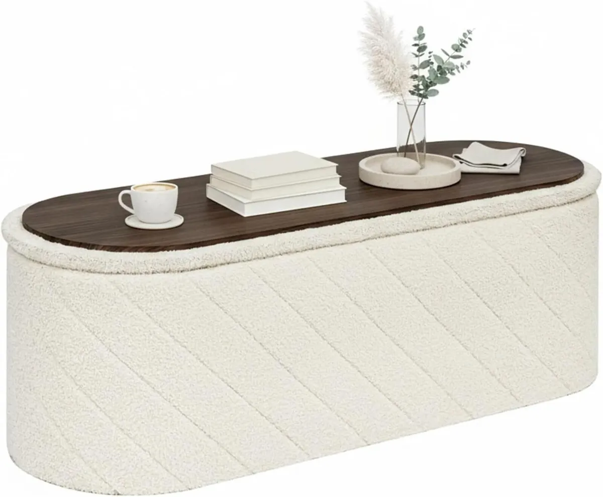 Oval Ottoman with Storage Bench Folding Foot Rest - Image 1