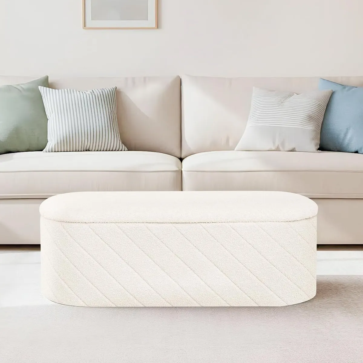 Oval Ottoman with Storage Bench Folding Foot Rest - Image 2